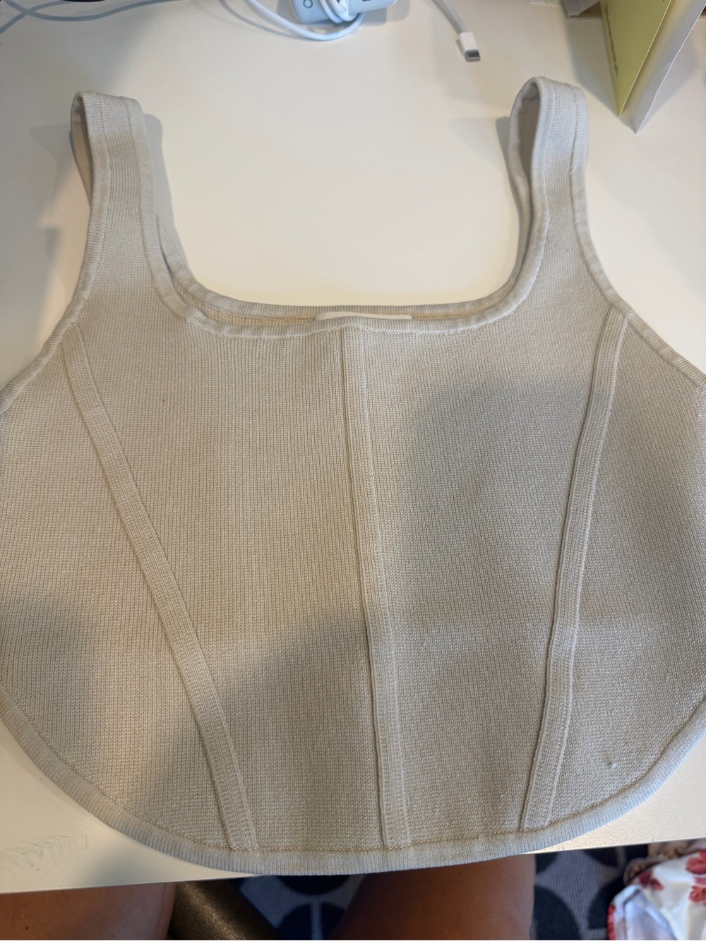 Babaton Cream Ribbed Knit Tank